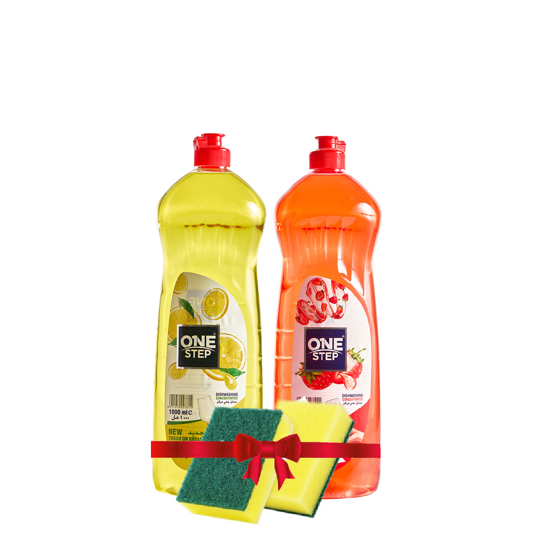 Offer of 2 pieces of One Step concentrated dishwashing liquid with a gift of 2 sponges