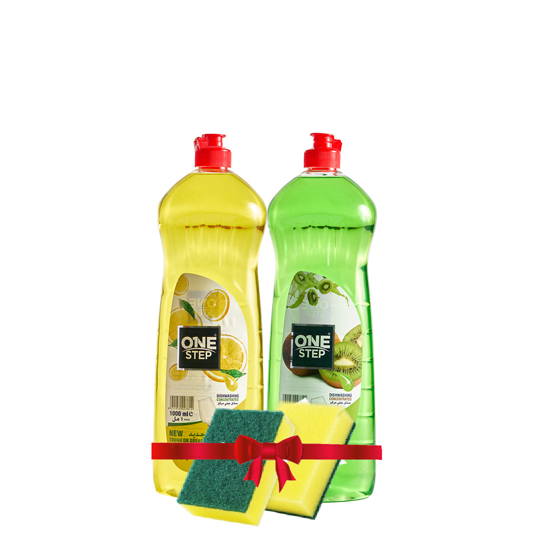 Offer of 2 pieces of One Step concentrated dishwashing liquid with a gift of 2 sponges